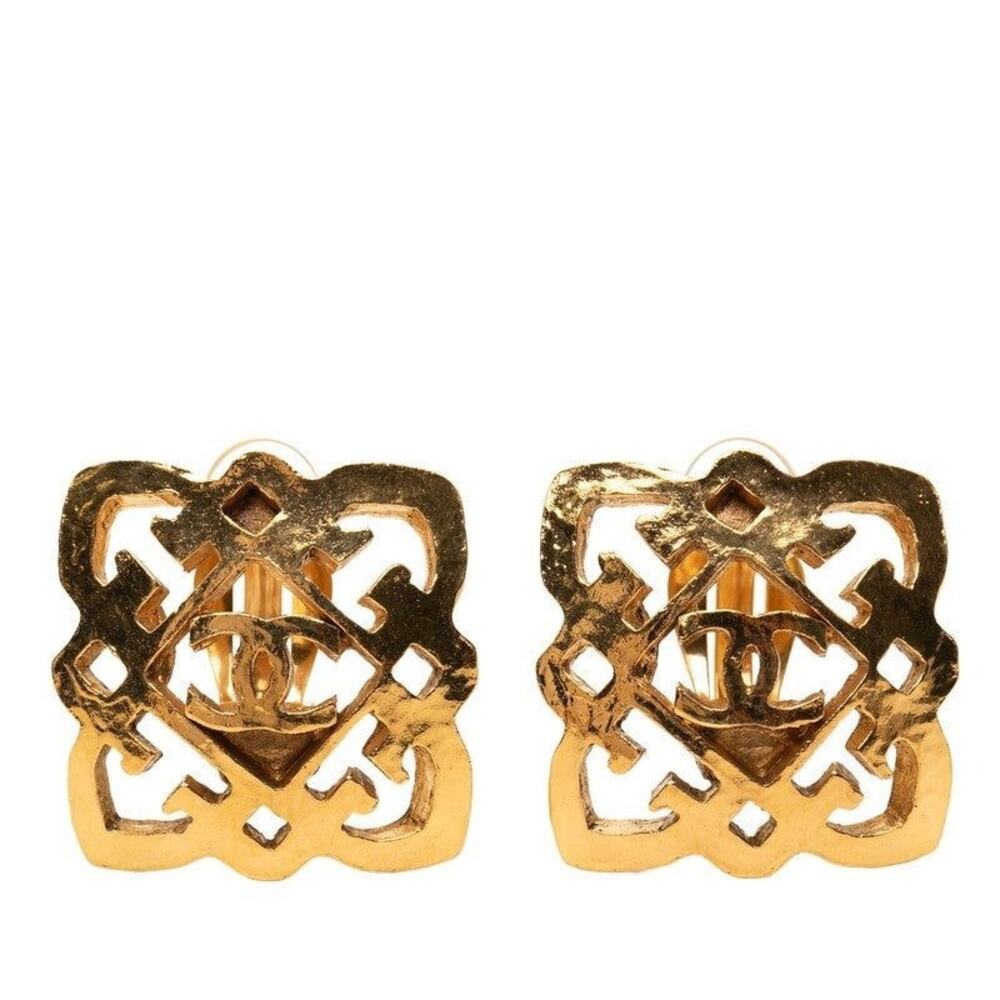 Chanel CC Logo Vintage Gold Plated Earrings